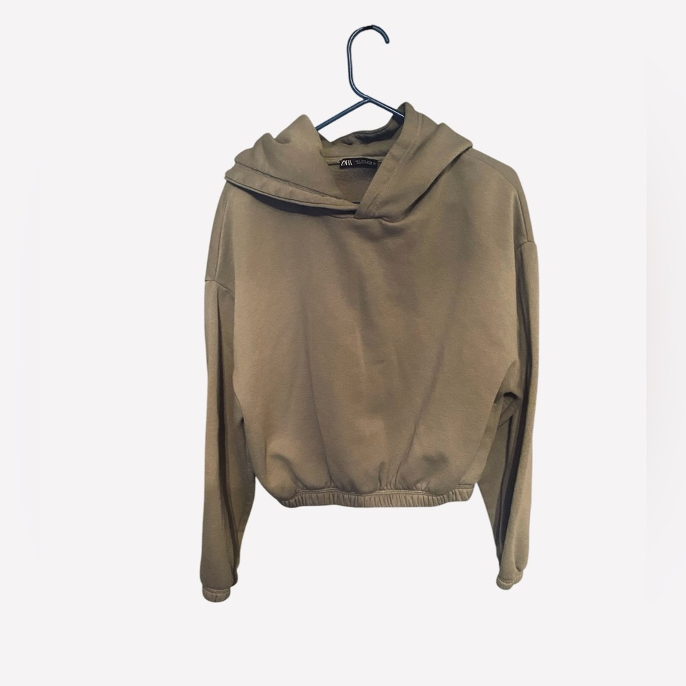Zara Cropped Army Green Hoodie L